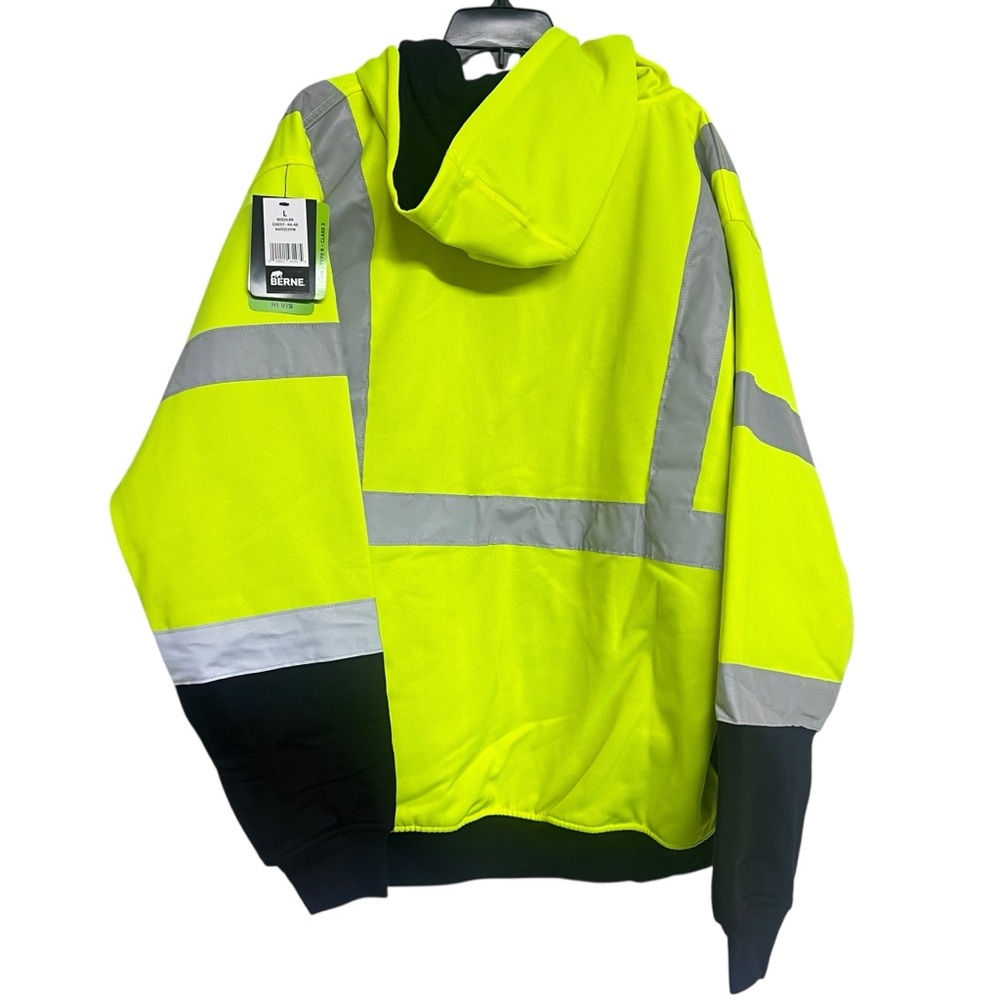 NWT Berne High-Visibility Class 3 Color Block Hooded Sweatshirt Jacket - Picture 4 of 10